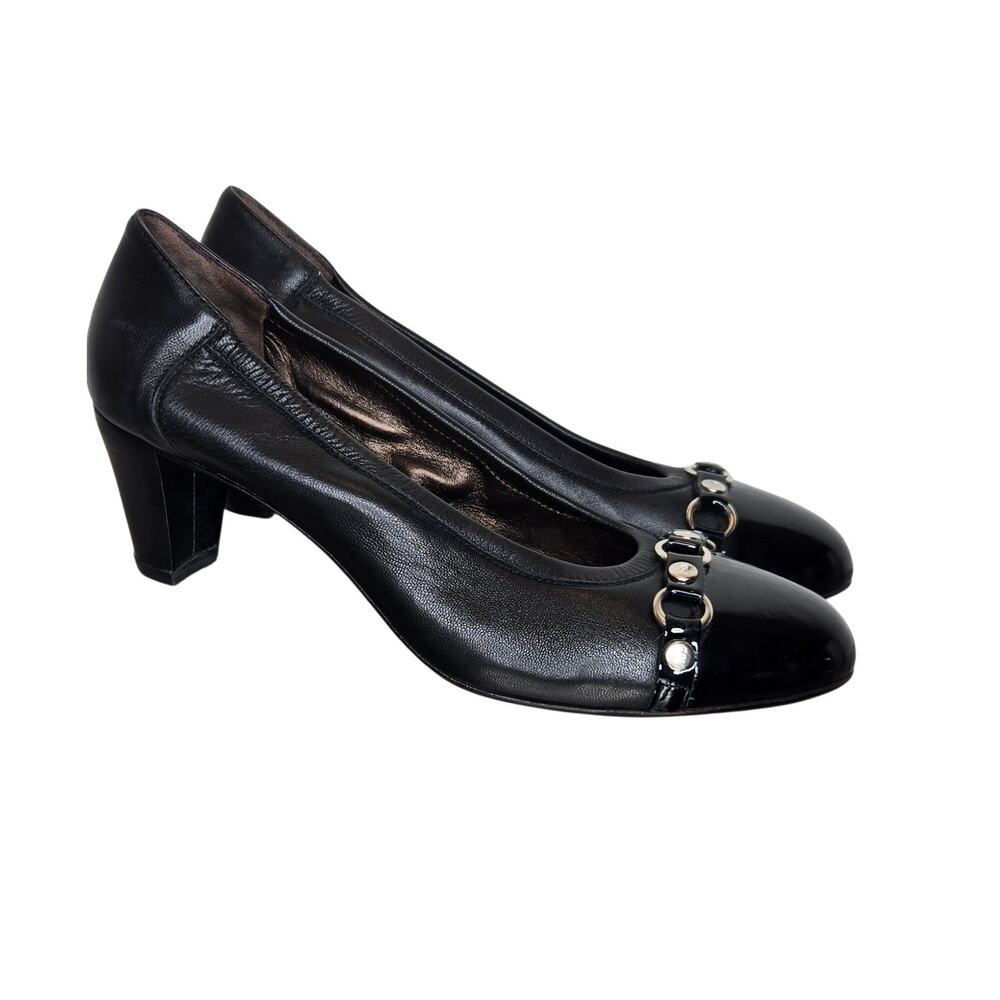 AGL Cap Toe Leather Round Pumps Black Size 41